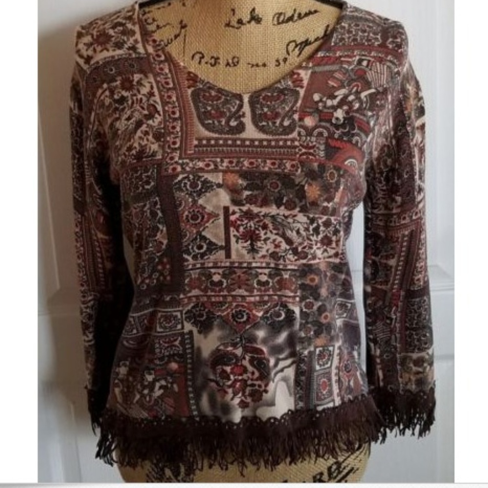 Joseph A. Women's Boho Knit Fringe Top Size Large
